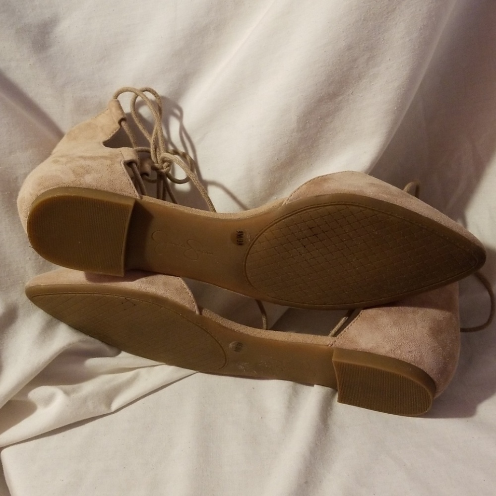 Jessica Simpson Zeena ghillie flats 9 M nude suede - Picture 6 of 8